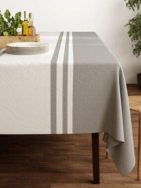 Barnyard Designs Tablecloth 70 x 90" Lt Grey White Striped 100% Cotton NWT